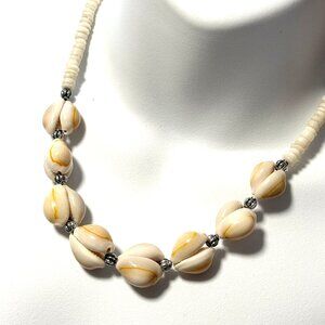 Natural Shell Bib Necklace, Beaded Cowrie & Hawaiian Puka Shell Necklace